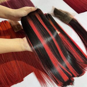 ASARA bone straight hair, human hair, piano red wine color